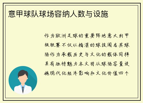 意甲球队球场容纳人数与设施